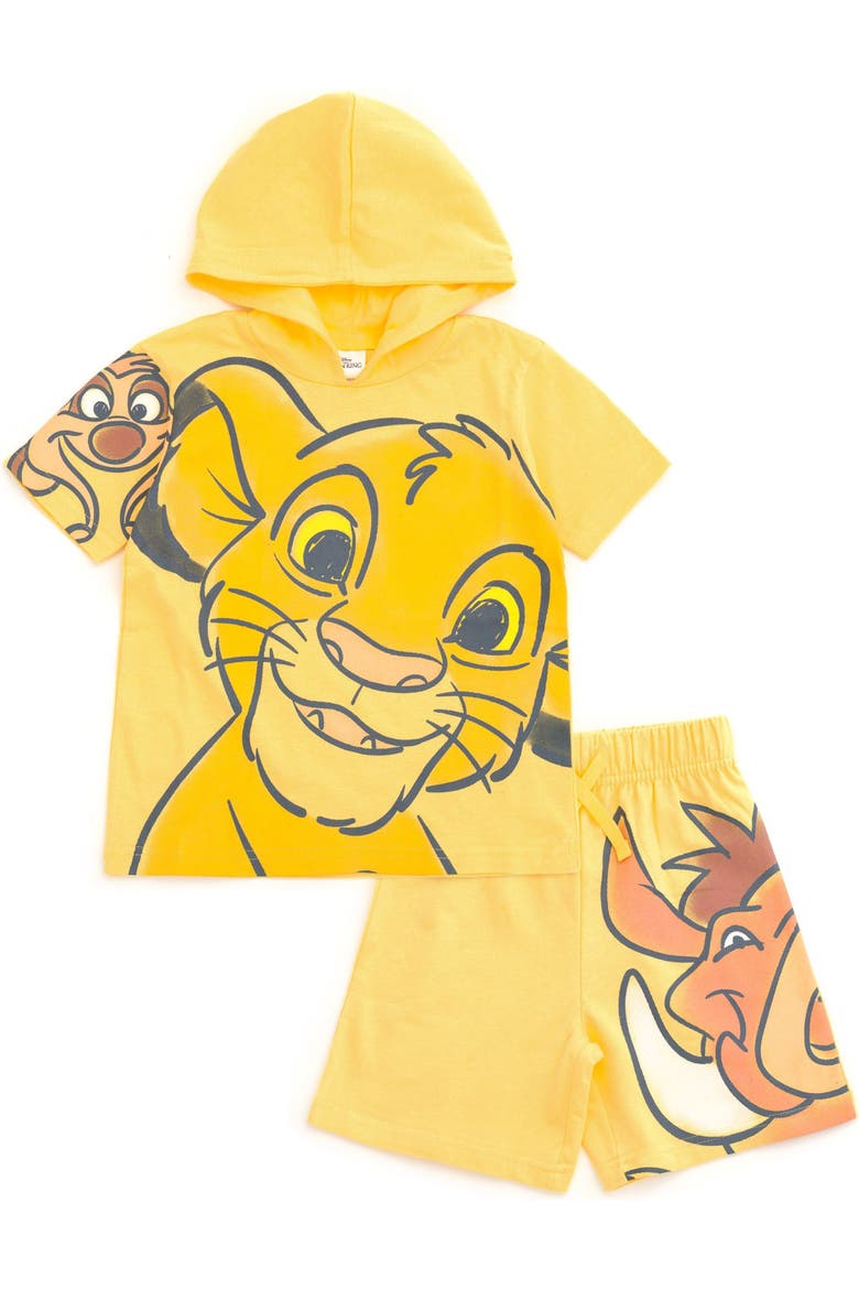Lion King 2-Piece Hooded Tee and Shorts Set, Main, color, Simba Timon Yellow