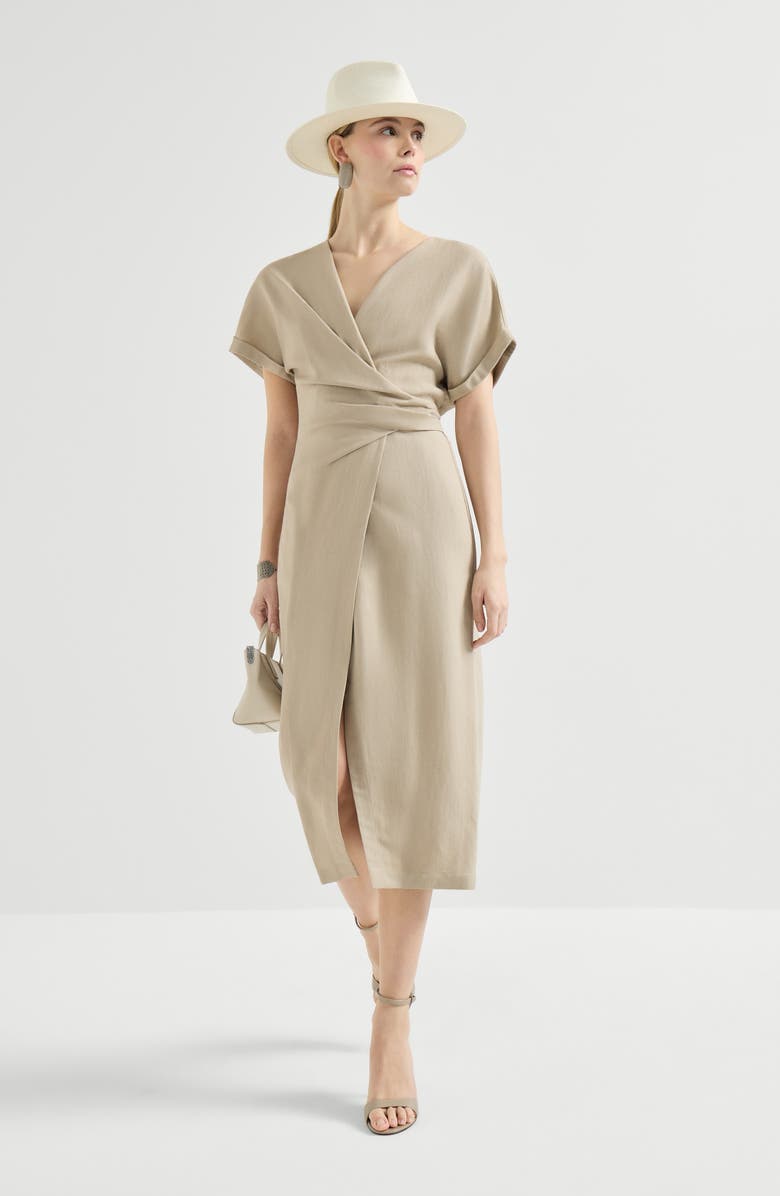 Brunello Cucinelli Wrap-effect dress, Alternate, color, Beige