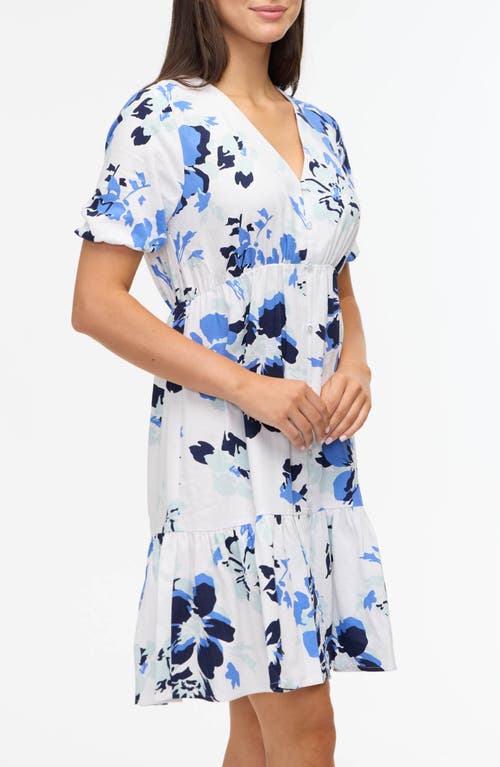 Shop Ellen Tracy Tiered Linen Blend Dress In Azure Bouquet