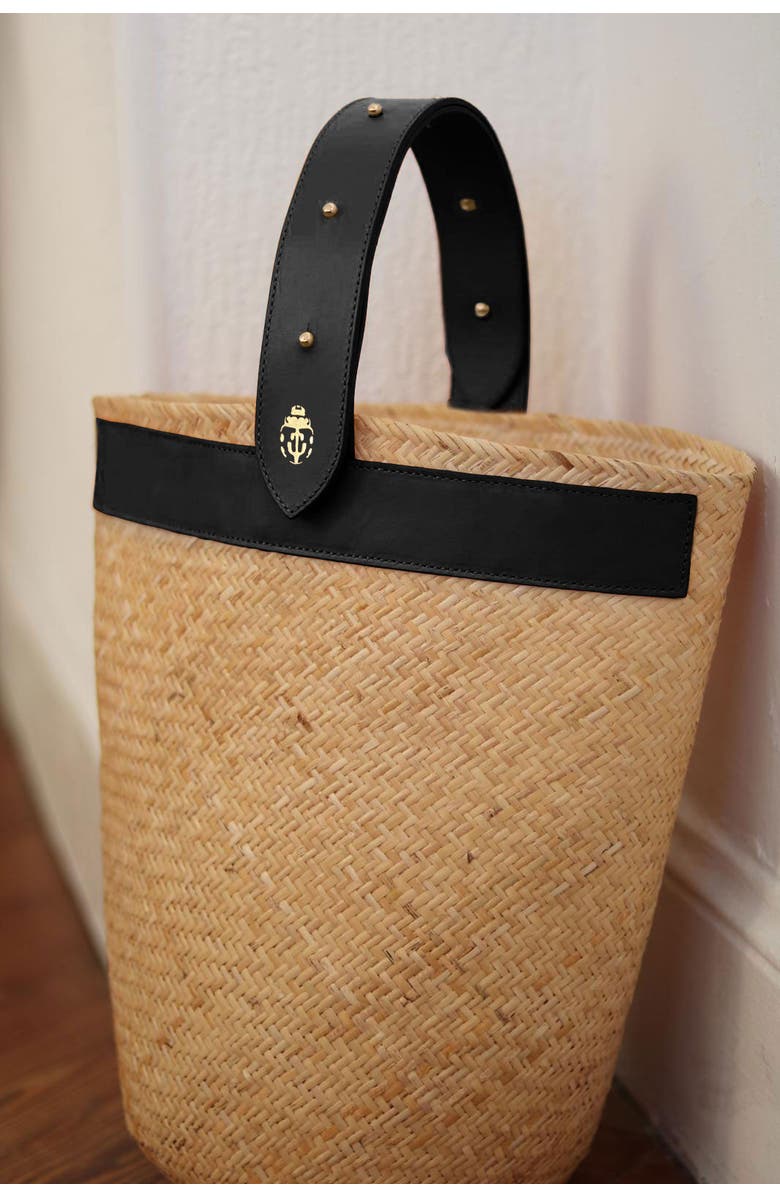 Lastelier Borneo Leather and Straw Bag, Alternate, color, Black