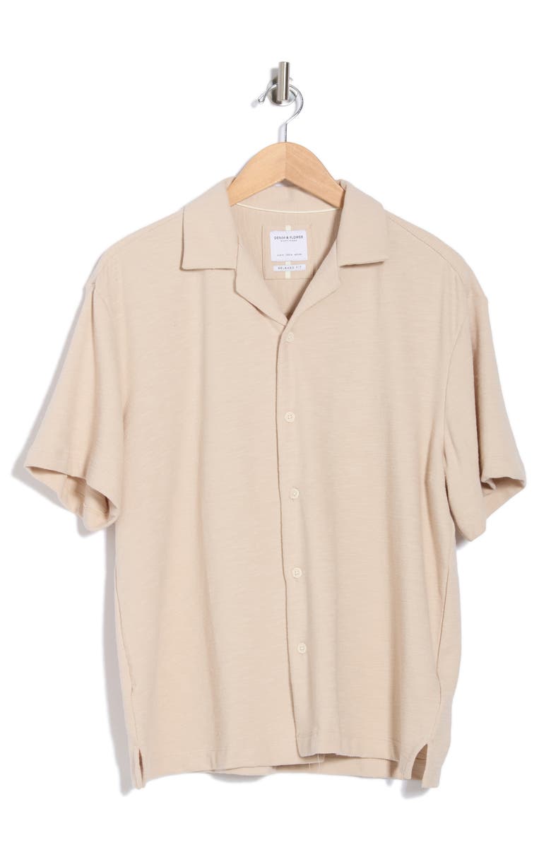 DENIM AND FLOWER Short Sleeve Knit Camp Shirt, Alternate, color, Sand