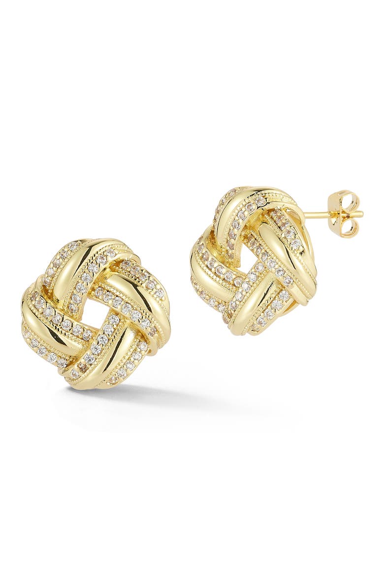 Cubic Zirconia Love Knot Stud Earrings, Main, color, GOLD