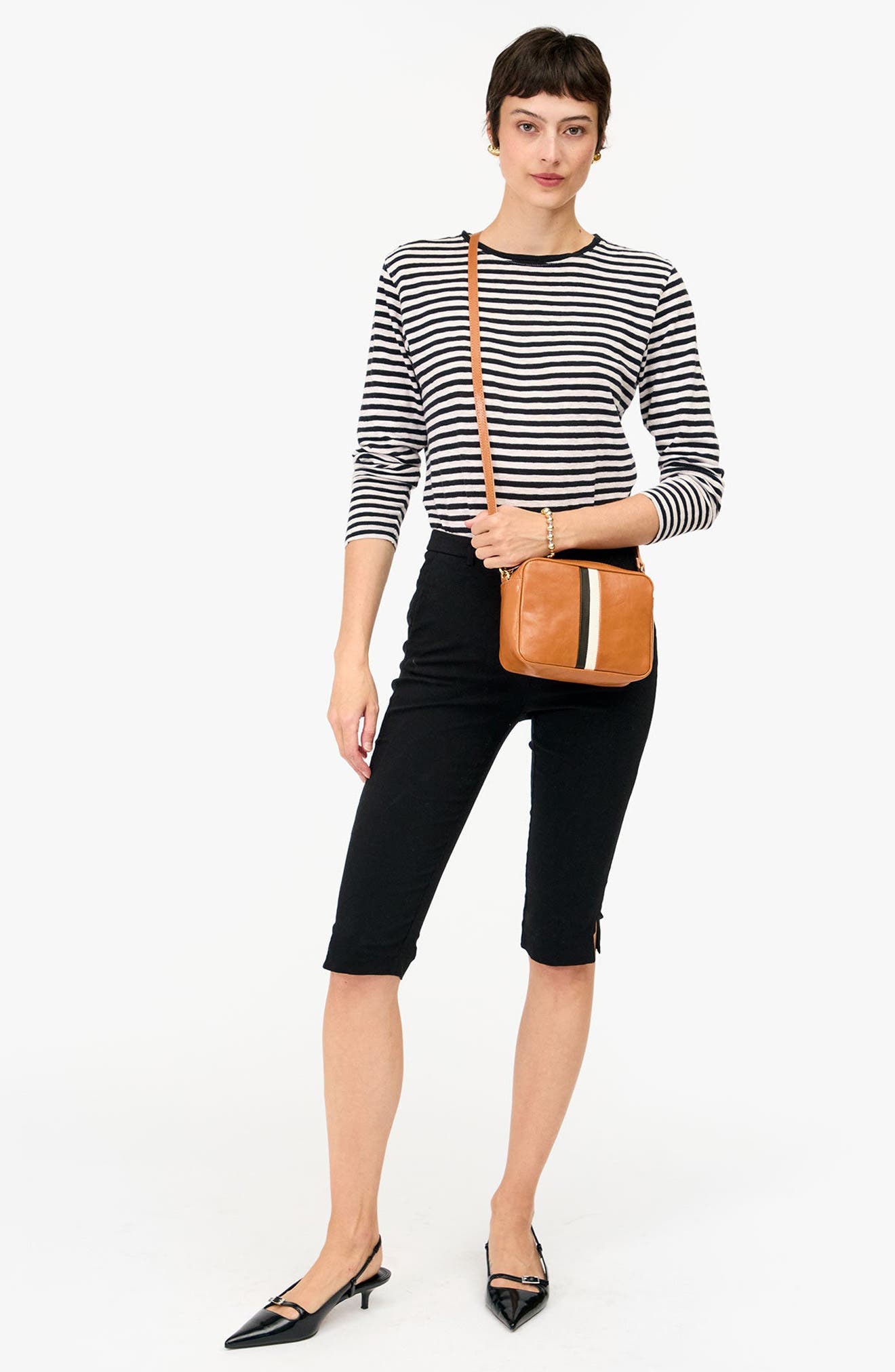 Clare V. Midi Sac Leather Crossbody Bag, Alternate, color, Rustic/ Black & Cream