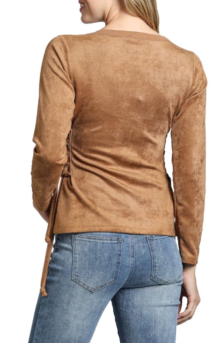 APNY Faux Suede Lace Up Long Sleeve T-Shirt, Alternate, color, 