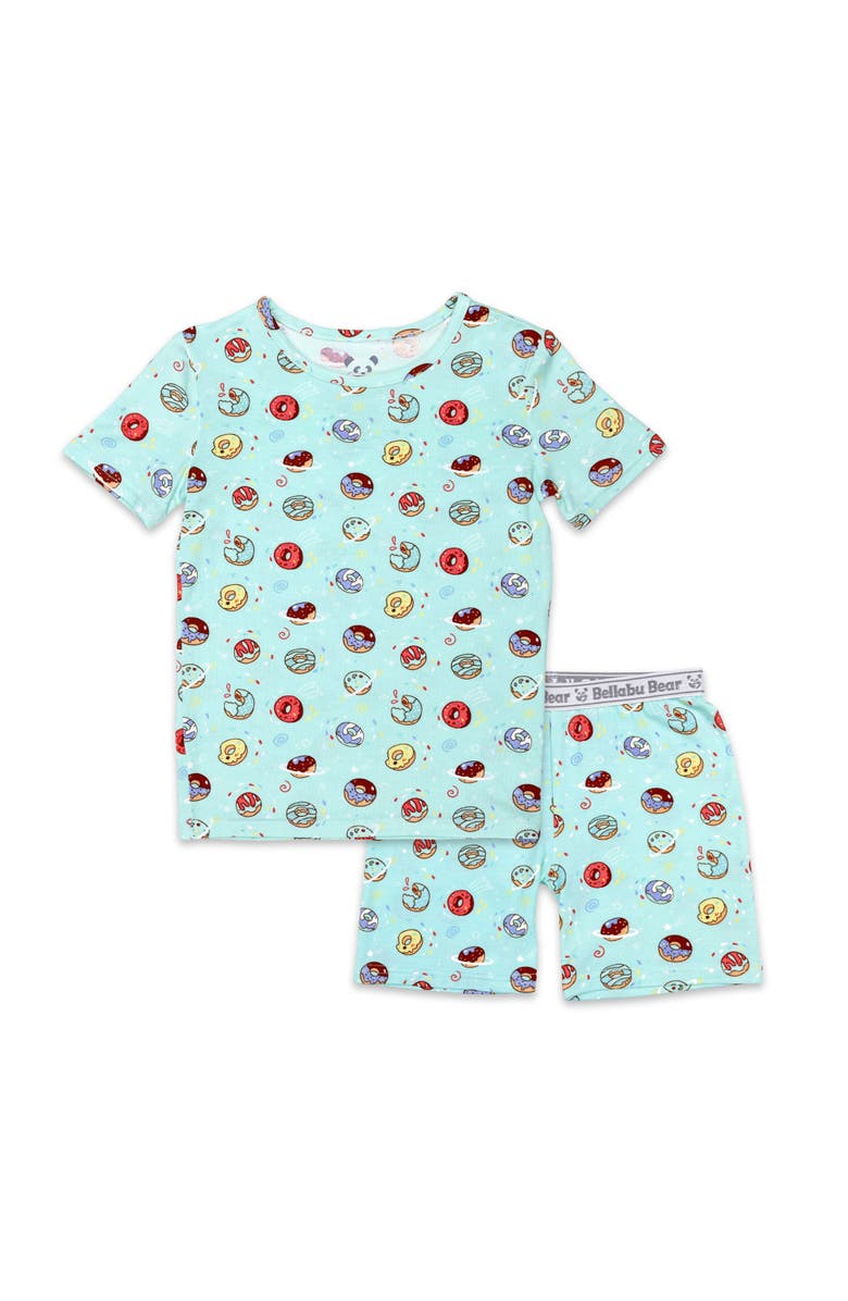 Bellabu Bear Blue Donut Kids 2-Piece Short Sleeve & Shorts Pajama Set, Main, color, Blue Donut