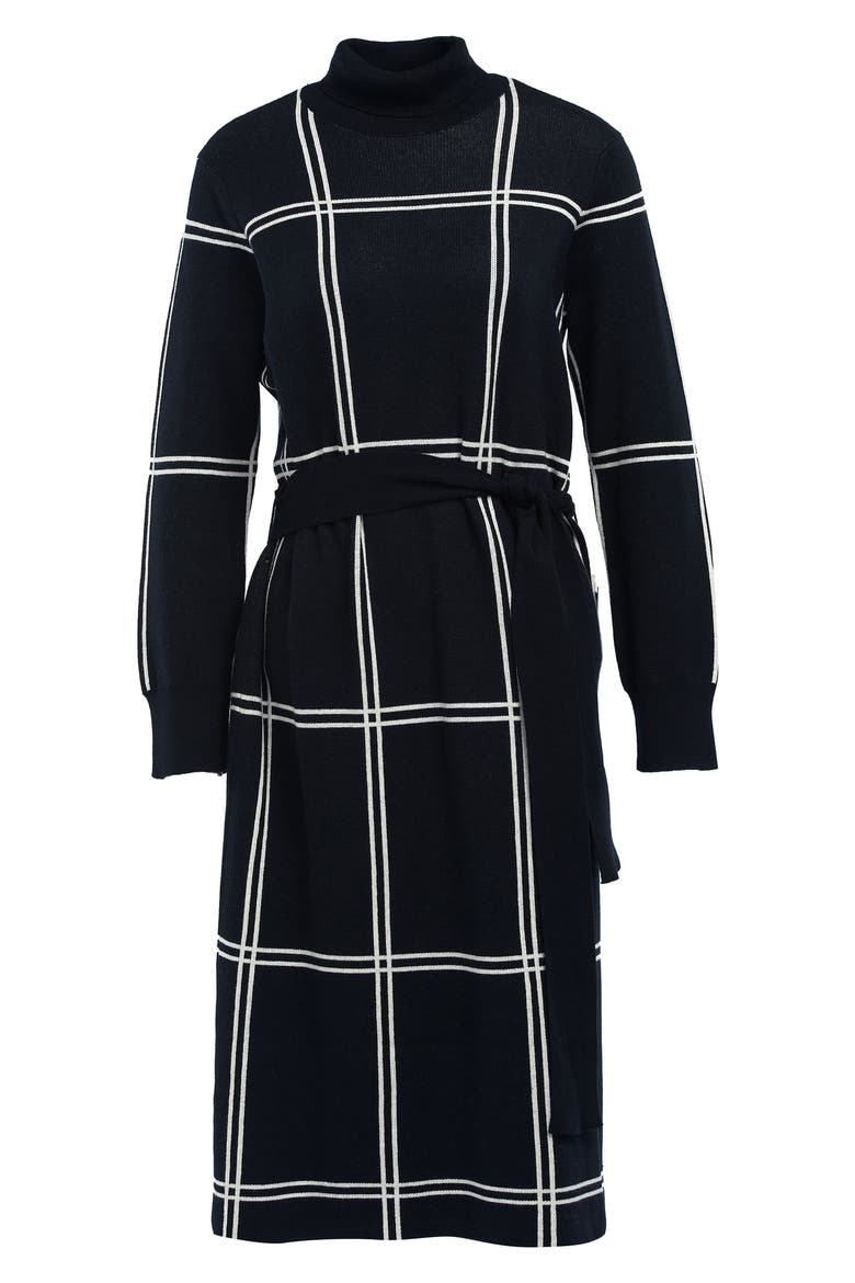 Aldora Windowpane Long Sleeve Cotton Blend Sweater Dress, Alternate, color, BLACK