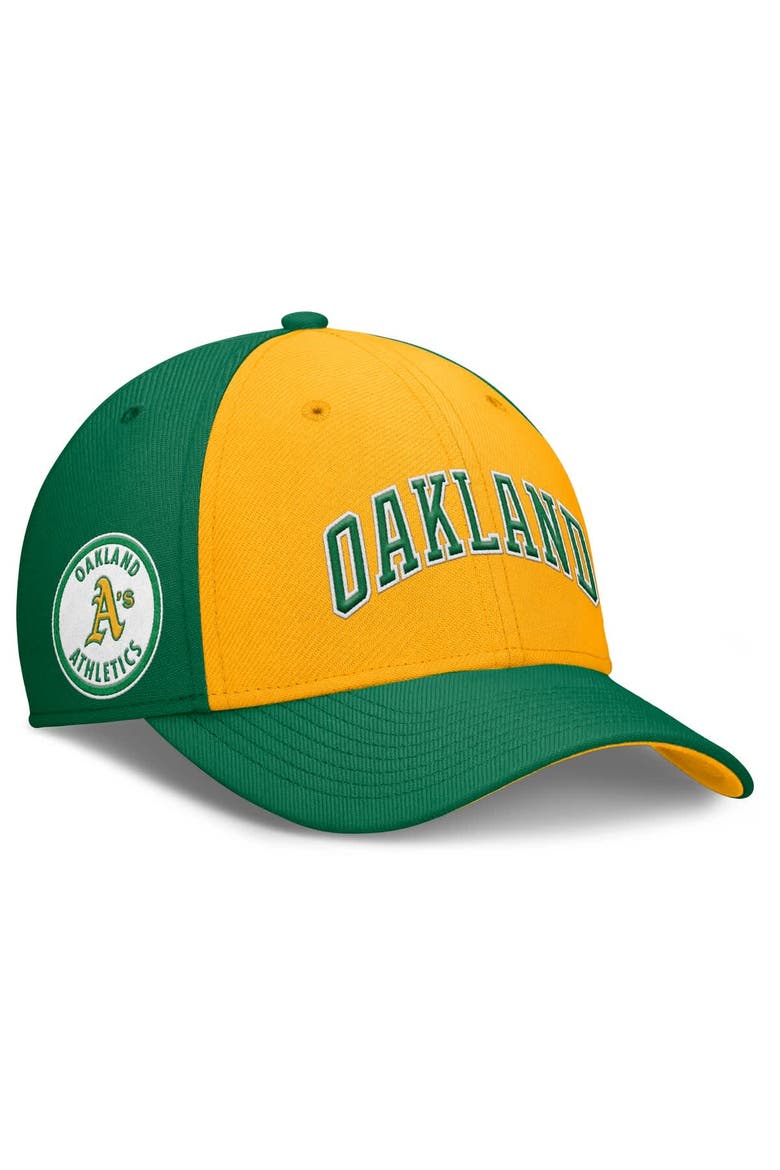 Men's Nike Green/Gold Oakland Athletics Rise Swoosh Performance Flex Hat, Main, color, Green