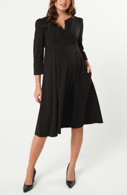 Marion Petite Women's 3/4 Sleeve Empire Waist Maternity & Nursing Midi Tea Dress