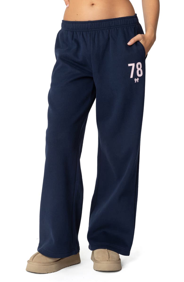 EDIKTED 78 Bow Sweatpants, Main, color, Navy