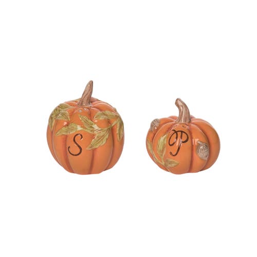 Transpac Dolomite Orange Harvest Pumpkin Salt And Pepper Shakers Set In Multi