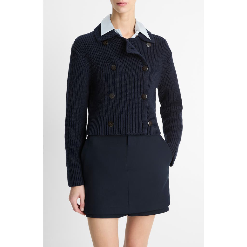 Shop Vince Double Breasted Sweater Jacket In Coastal