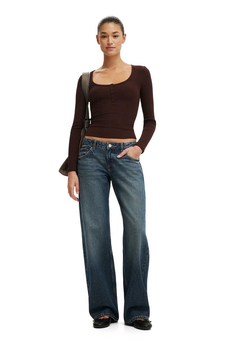 Women's Blake Rib Scoop Henley Long Sleeve, Alternate, color, Dark Oak
