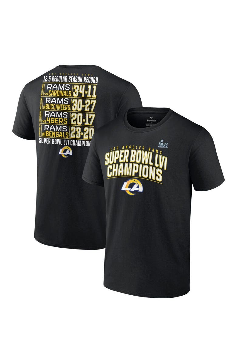 FANATICS Men's Fanatics Branded Black Los Angeles Rams Super Bowl LVI Champions Schedule T-Shirt, Main, color, 