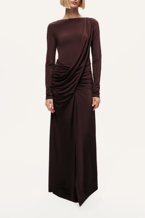 Asymmetric Draped Open-Back Dress