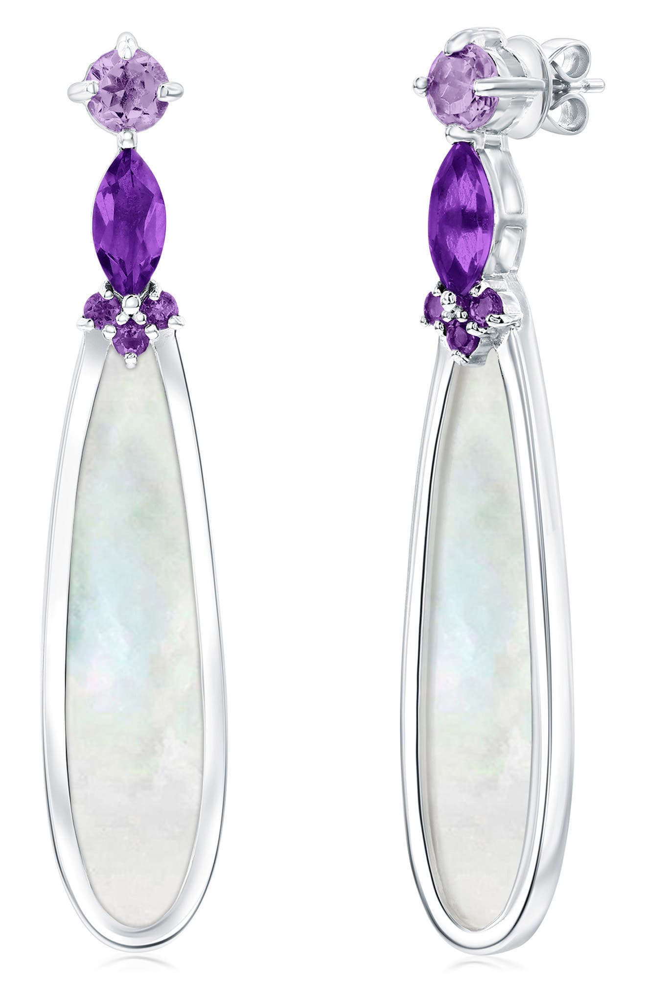 SIMONA Sterling Silver Amethyst & Mother-of-Pearl Drop Earrings