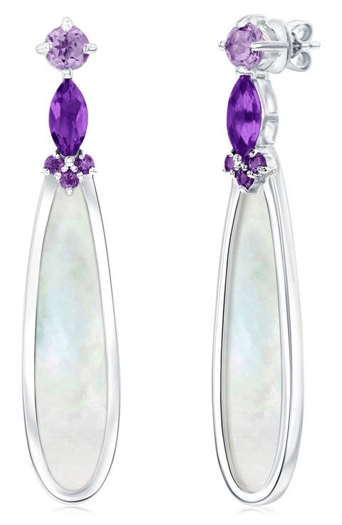 Sterling Silver Amethyst & Mother-of-Pearl Drop Earrings