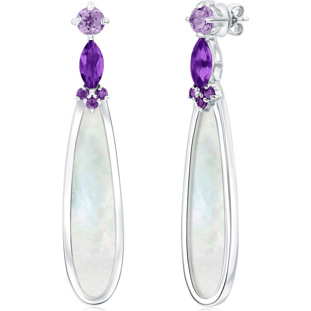 Simona Sterling Silver Amethyst & Mother-of-pearl Drop Earrings In Multi