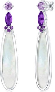 SIMONA Sterling Silver Amethyst & Mother-of-Pearl Drop Earrings