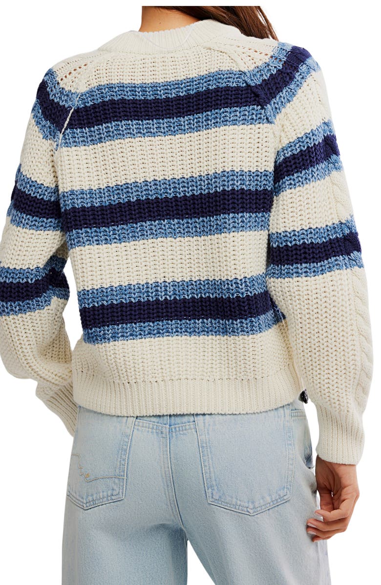 Free People Frankie Stripe Cable Stitch Cotton Sweater, Alternate, color, Ivory Combo