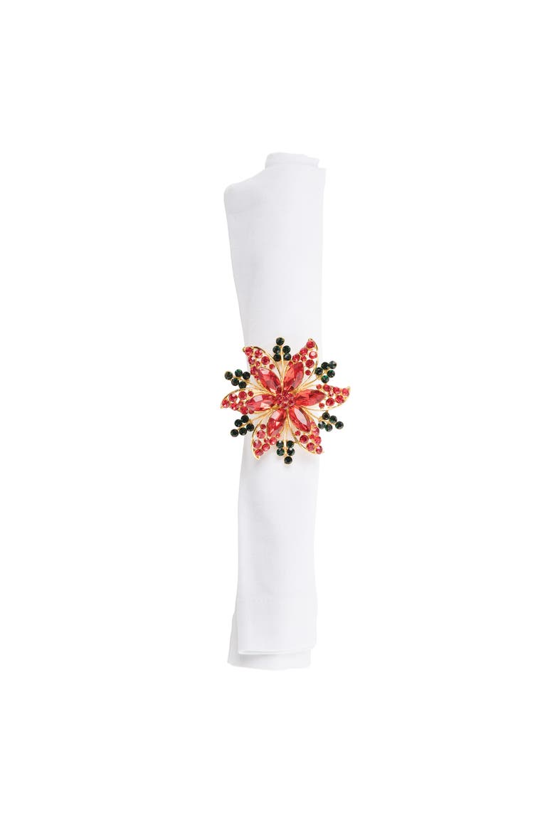 Poinsettia Standard Christmas Set of 4 Metal Cloth Napkin Rings, Alternate, color, Red
