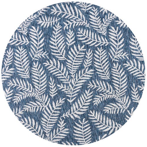 Jonathan Y Nevis Palm Frond Indoor/outdoor Round Area Rug In Navy/ivory