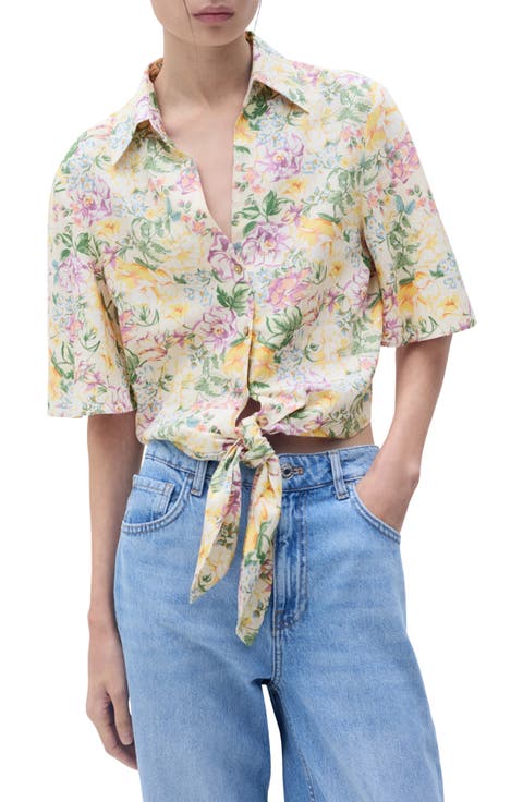 Floral Button-Up Linen Shirt (Regular & Plus)