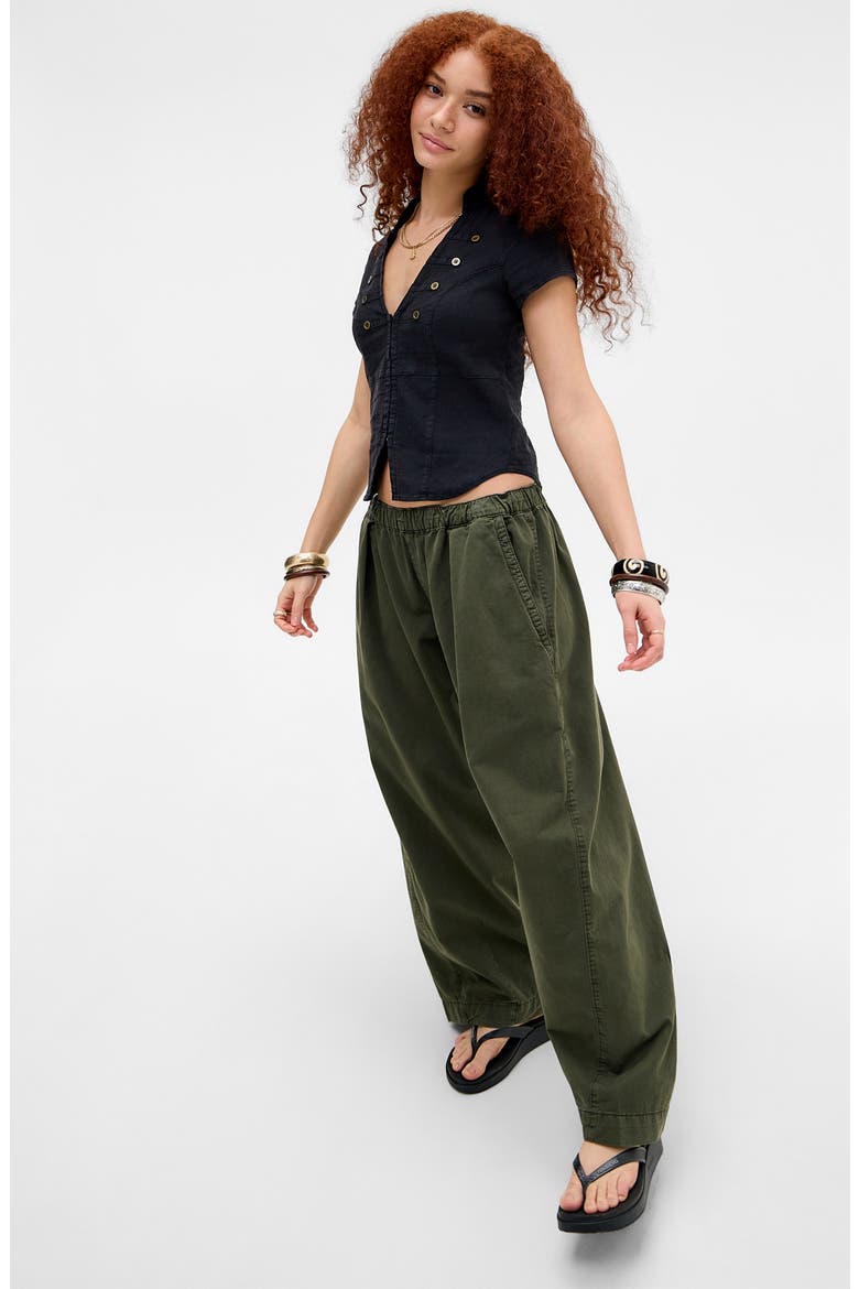 Milo Military Button Trim Linen Blend Crop Top, Alternate, color, BLACK