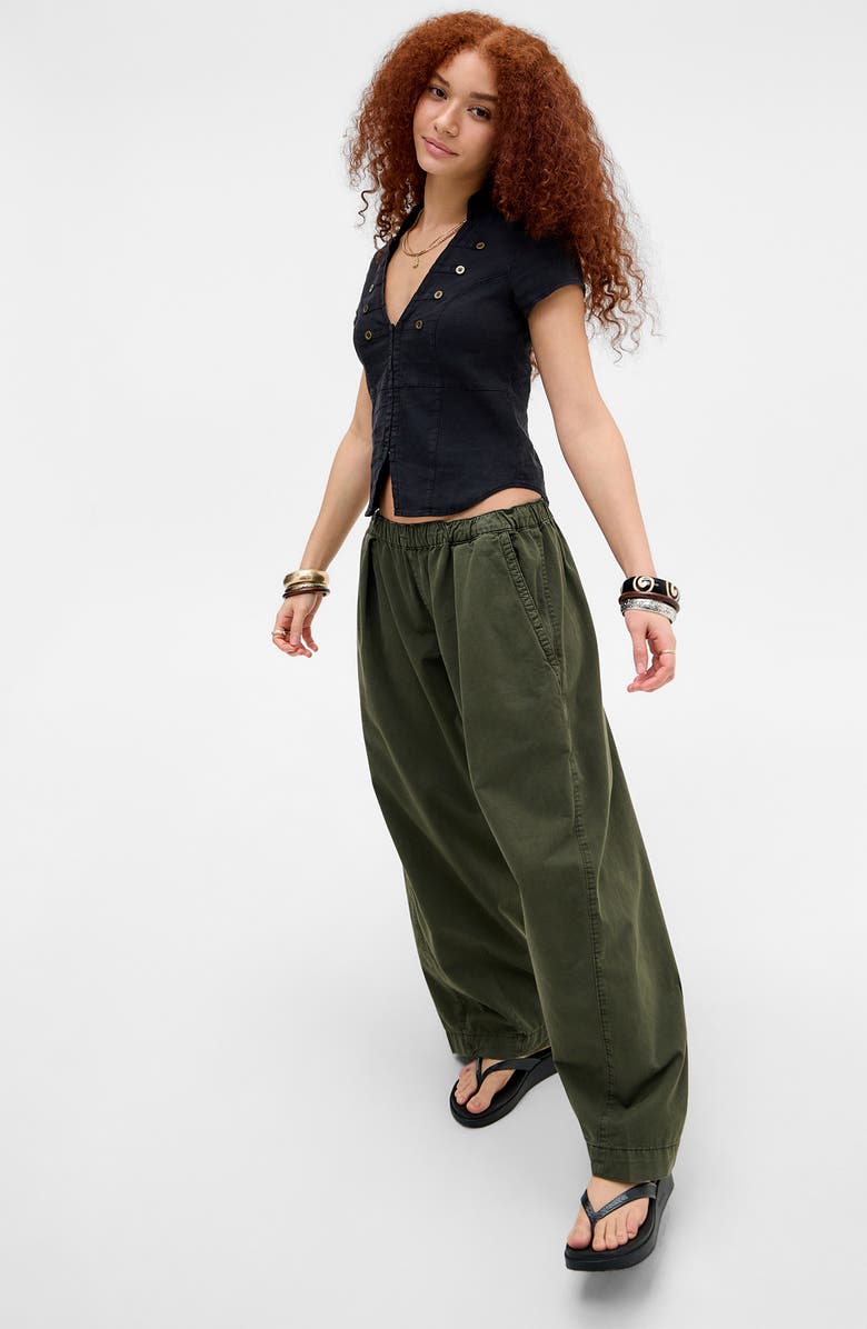 BDG Urban Outfitters Milo Military Button Trim Linen Blend Crop Top, Alternate, color, Black