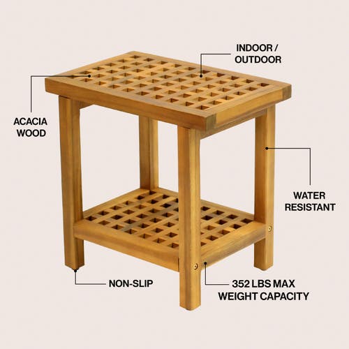 Jonathan Y Armin 18.1" Modern Classic Grid Slat Solid Acacia Wood Indoor/outdoor Shower Stool In Brown