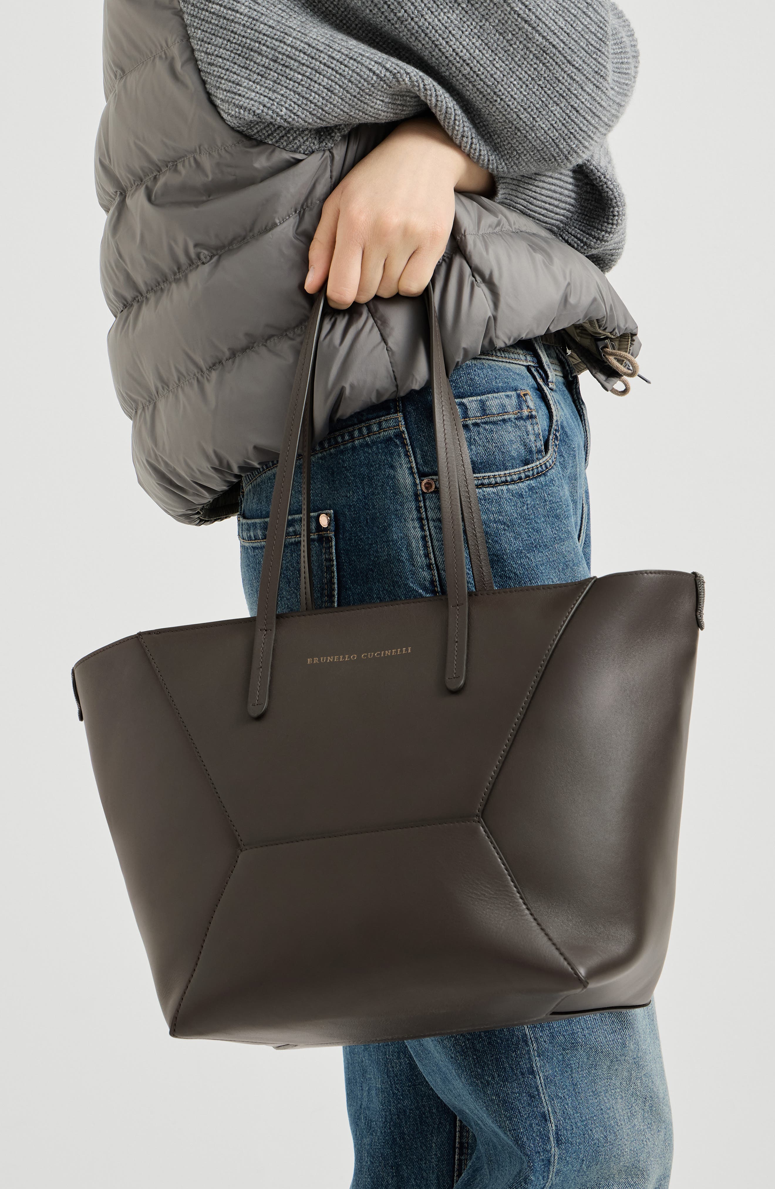 BC Duo small bag in calfskin with monili, Alternate, color, Brown
