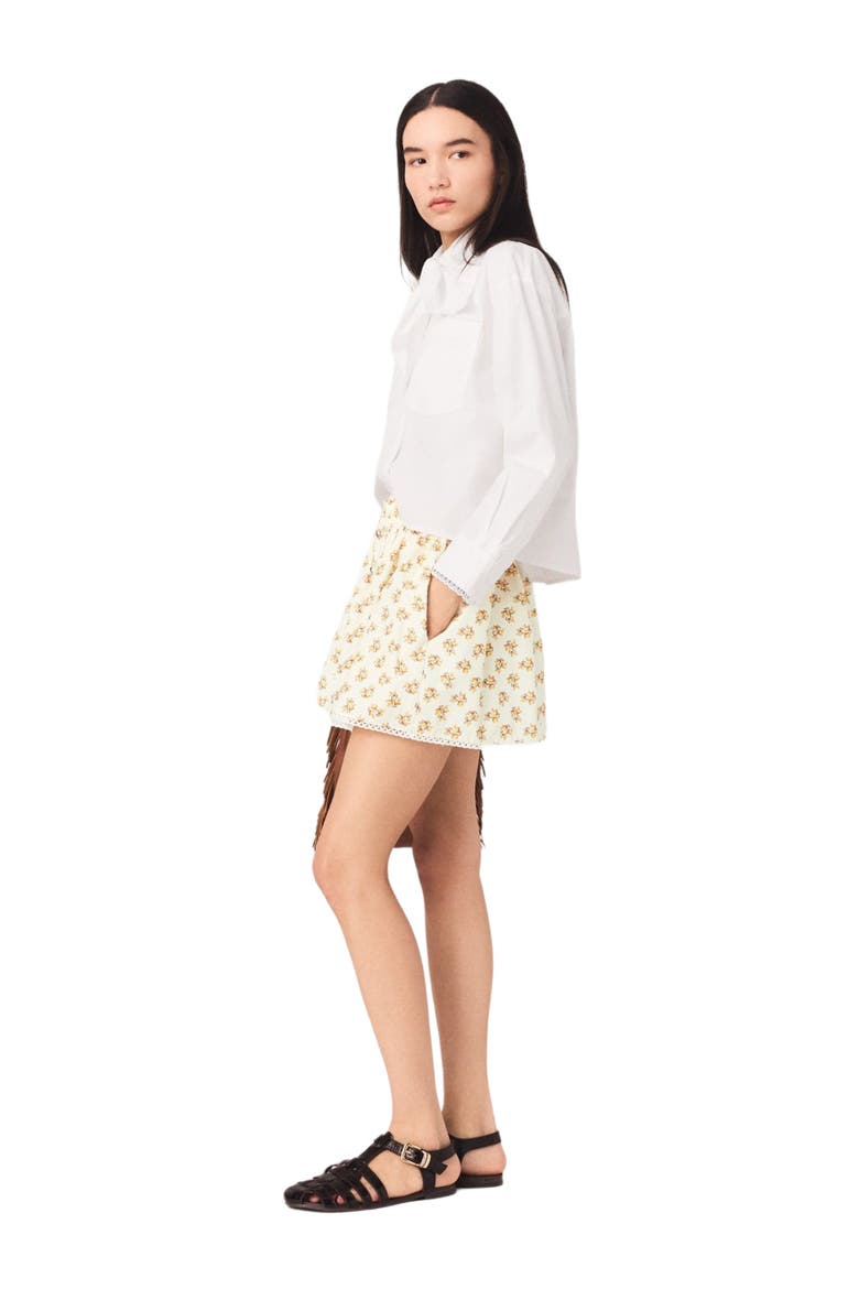 Printed skirt with rickrack trim, Alternate, color, Yellow small flowers print