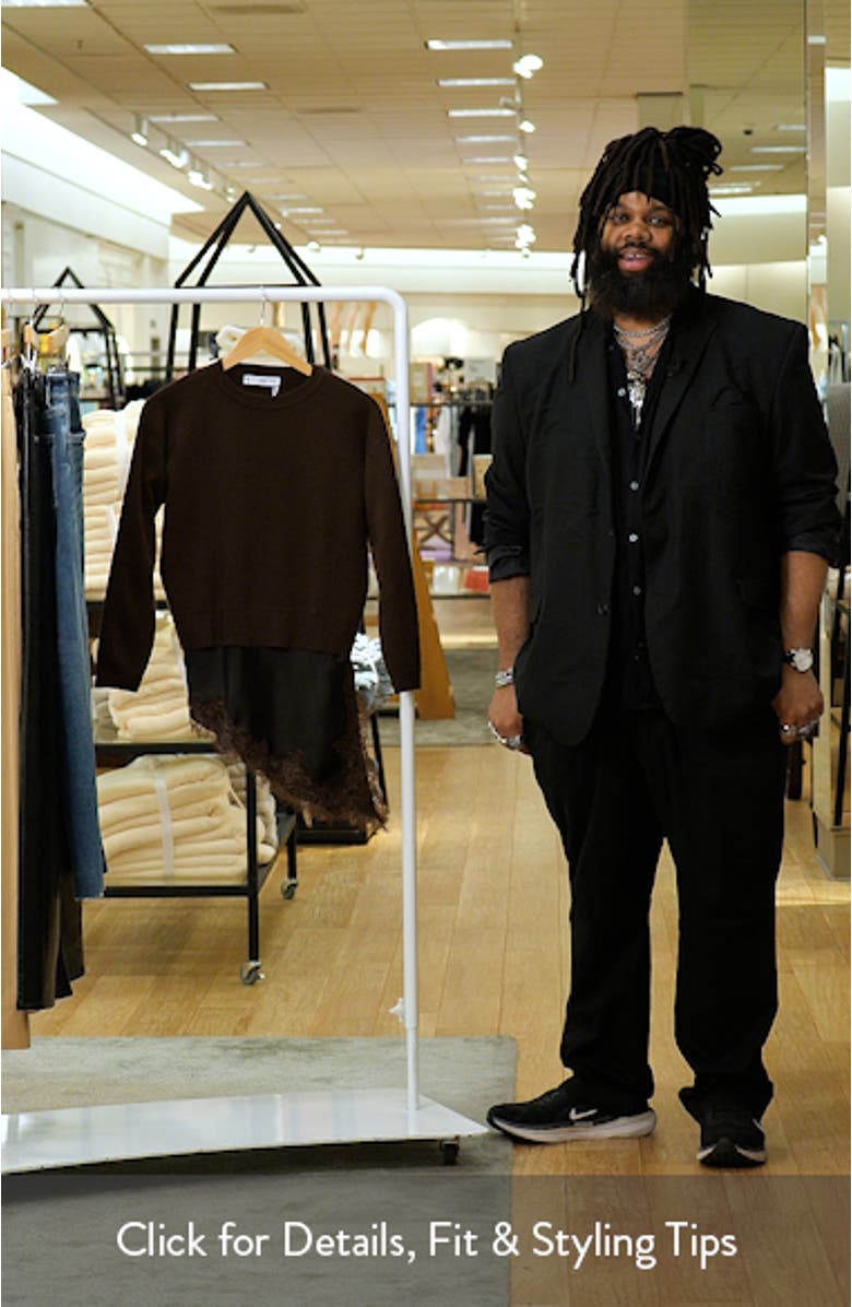 Mixed Media Asymmetric Hem Lace Trim Sweater, sales video thumbnail