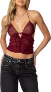 EDIKTED Strappy Ruched Mesh Camisole