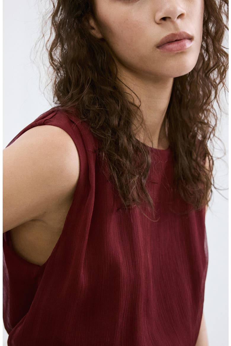 Sleeveless Gathered Waist Dress, Alternate, color, BURGUNDY