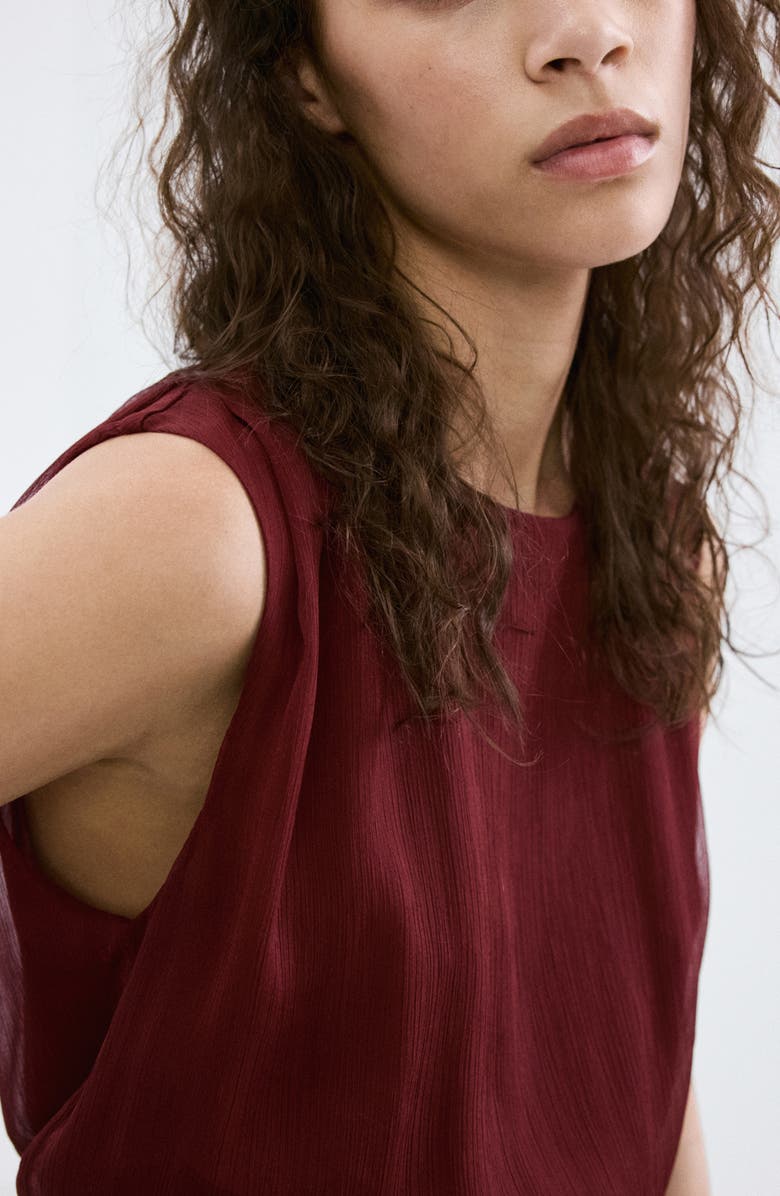 MANGO Sleeveless Gathered Waist Dress, Alternate, color, Burgundy