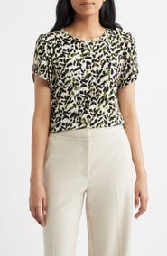 AK ANNE KLEIN Animal Spot Tulip Sleeve Top