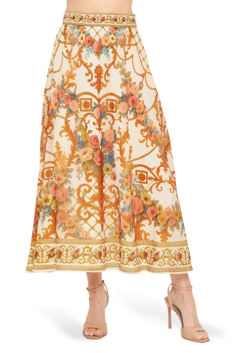 Print Midi Skirt, Main, color, IVORY
