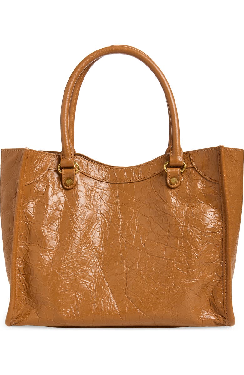Balenciaga Mini Le City Crinkle Leather Top Handle Bag, Alternate, color, 2630 Camel