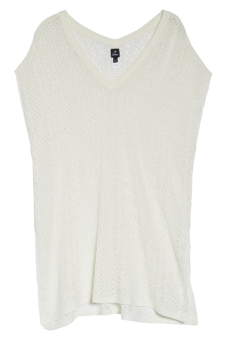 Pointelle Cover-Up Caftan, Alternate, color, WHITE