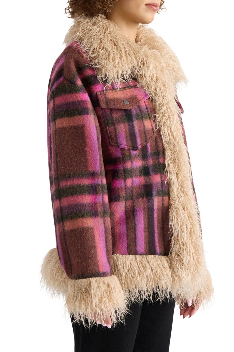 Jazz Faux Wool Shacket with Faux Fur Trim, Alternate, color, RUST PLAID