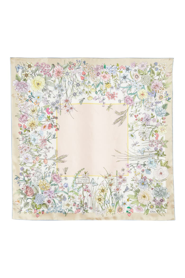 Summer Bounty Series Silk Square Scarf, Alternate, color, PEBBLE