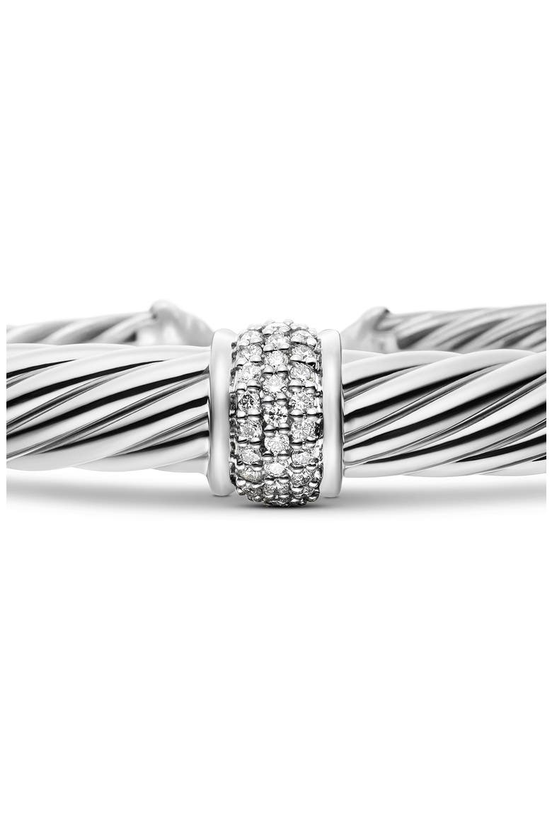 Classic Cable Station Bracelet in Sterling Silver with Pavé Diamonds, 7mm, Alternate, color, DIAMOND