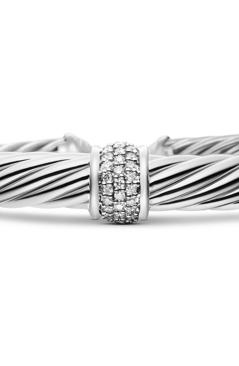 David Yurman Classic Cable Station Bracelet in Sterling Silver with Pavé Diamonds, 7mm, Alternate, color, Diamond