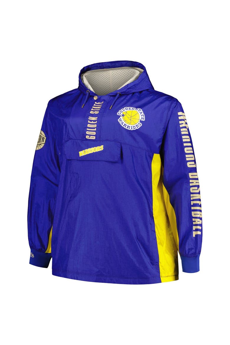 Men's Mitchell & Ness Royal Golden State Warriors Big & Tall Hardwood Classics Team OG 2.0 Anorak Hoodie Quarter-Zip Windbreaker Jacket, Alternate, color, Royal