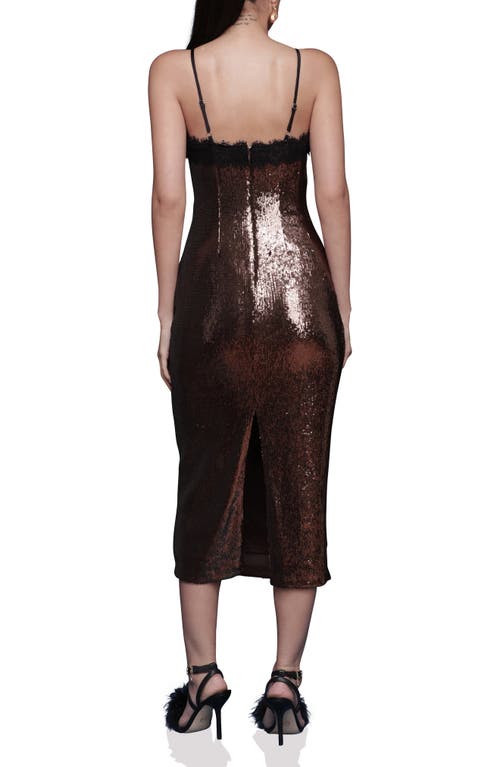 Avec Les Filles Sequin & Lace Slipdress In Brown