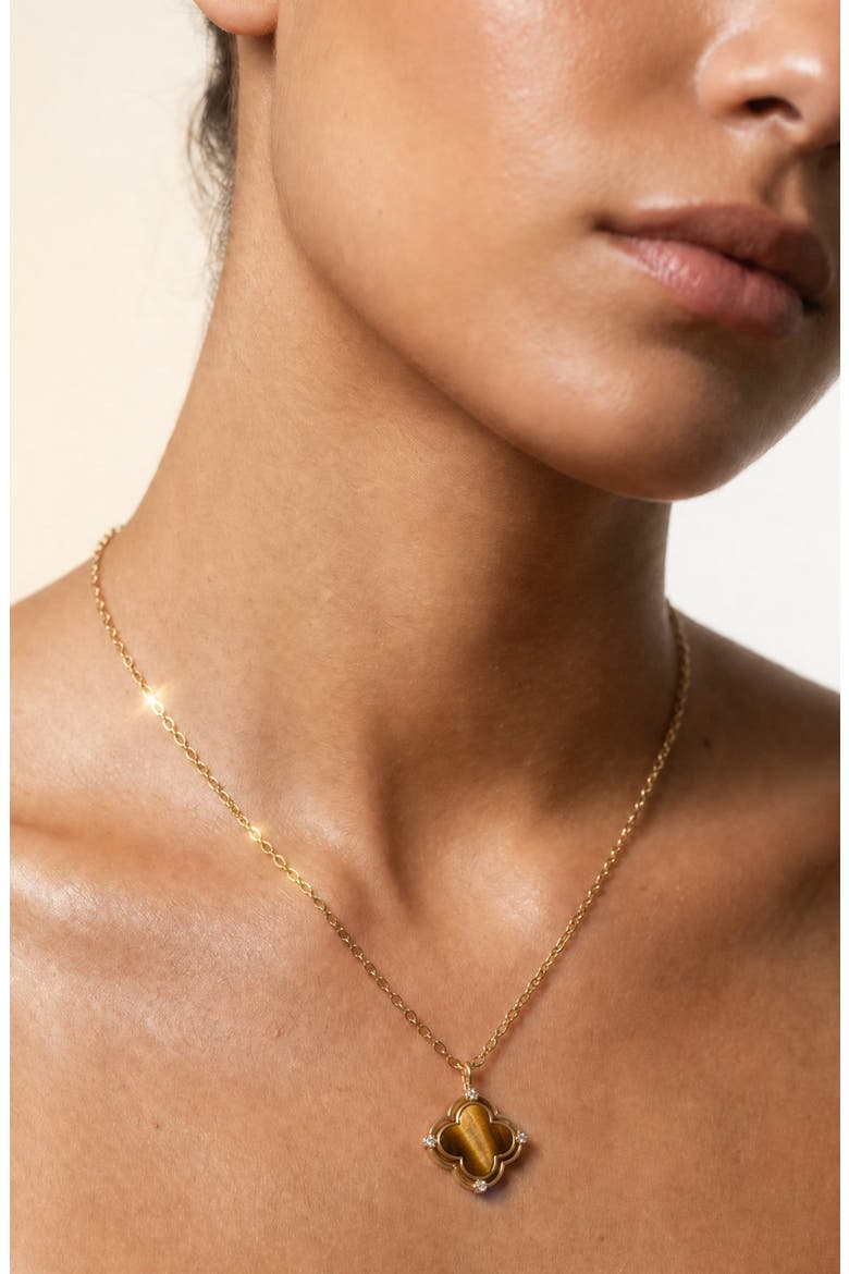 Amelia 14k Gold Plated Tiger's Eye Necklace, Alternate, color, GOLD