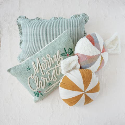 Artisan Stripe Cotton Lumbar Pillow with Ruffled Edge