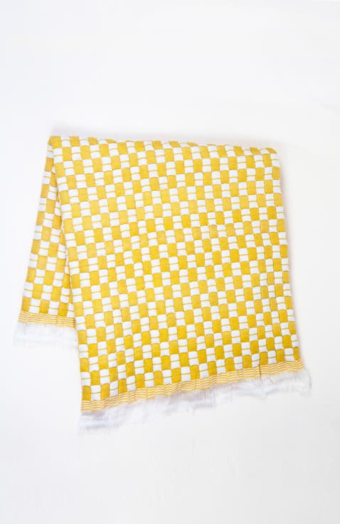 Suzani Quilted Handwoven Checkered Cotton Throw Blanket
