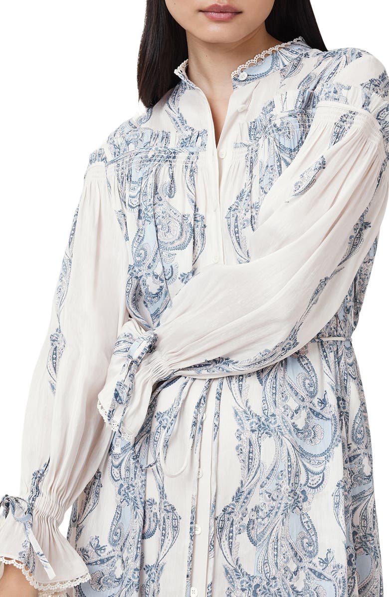 AllSaints Delphine Long Sleeve Linen & Silk Shirtdress, Alternate, color, Lita Soft Blue