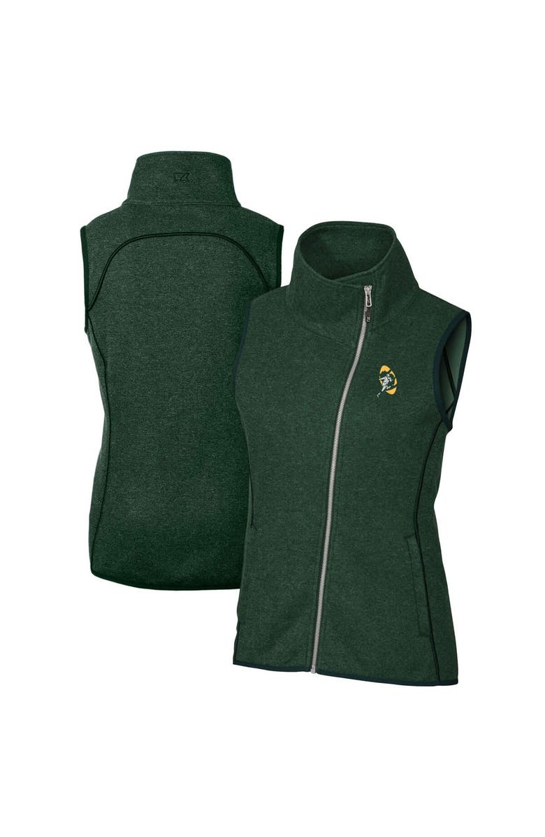 Cutter & Buck Women's Cutter & Buck Heather Green Green Bay Packers Throwback Logo Mainsail Full-Zip Vest, Main, color, 